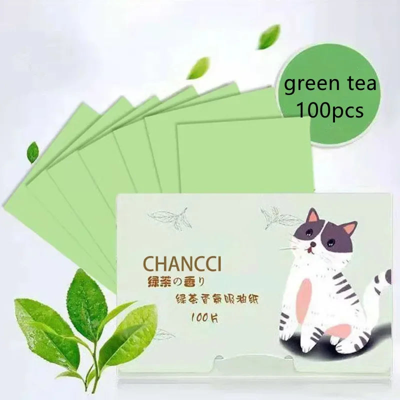 100 Sheets/pack Protable Facial Absorbent Paper Oil Control Wipes Absorbing Sheet Matcha Oily Face Blotting Matting Tissue