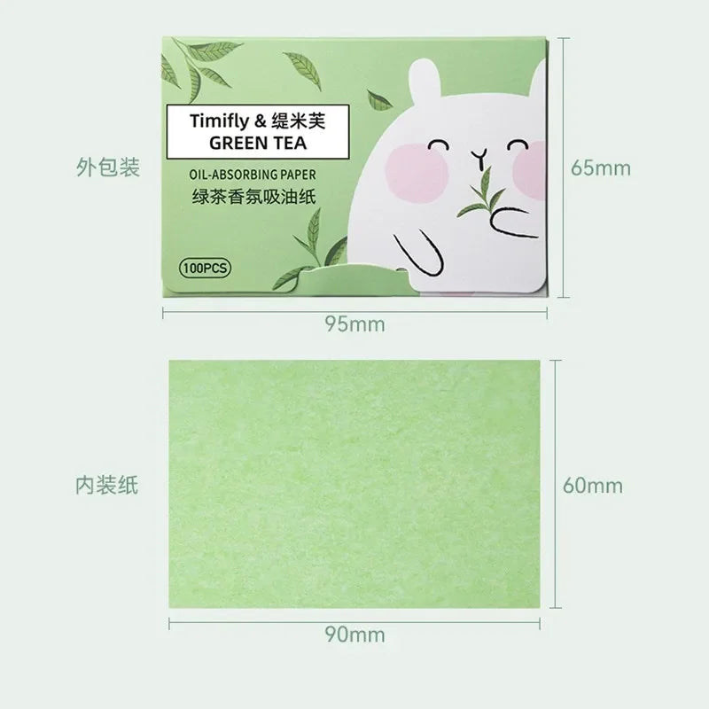 100 Sheets/pack Protable Facial Absorbent Paper Oil Control Wipes Absorbing Sheet Matcha Oily Face Blotting Matting Tissue