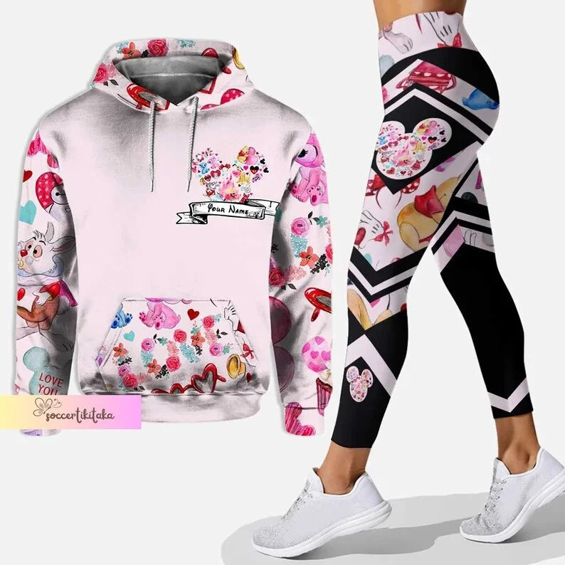 2024 3D Women's Set Sports  Pants Sports Disney Yoga Set Pink Fashion Sportswear Essential Hooded felpe sweat femme top femme