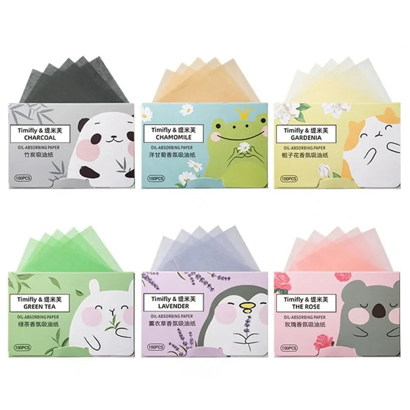 100 Sheets/pack Protable Facial Absorbent Paper Oil Control Wipes Absorbing Sheet Matcha Oily Face Blotting Matting Tissue